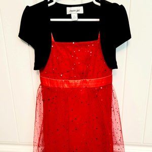 Byer Girl Nordstrom Sz 6 Red Sequin Party Holiday Dress Black Attached Shrug EUC